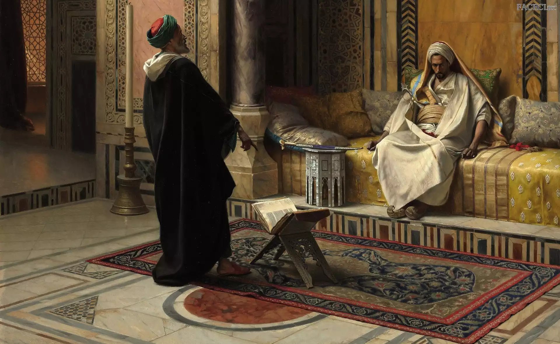 Sofa, Ludwig Deutsch, Otomana, Mężczyźni, Obraz, Malarstwo, Księga, Komnata, Dywan