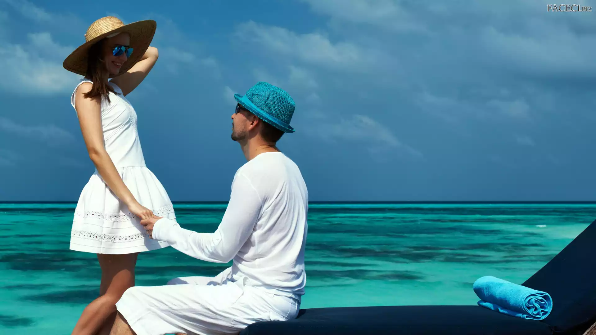 Mężczyzna, Morze, Kobieta, Kapelusz