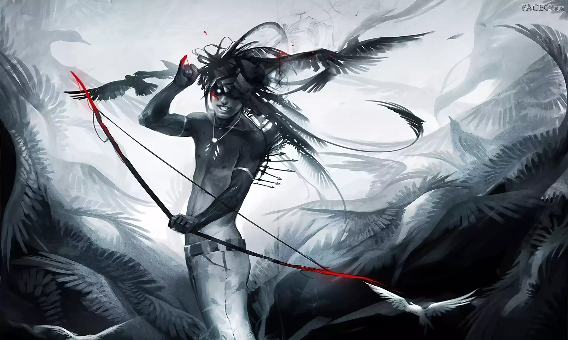 Mężczyzna, Ptaki, Sakimichan, Łuk