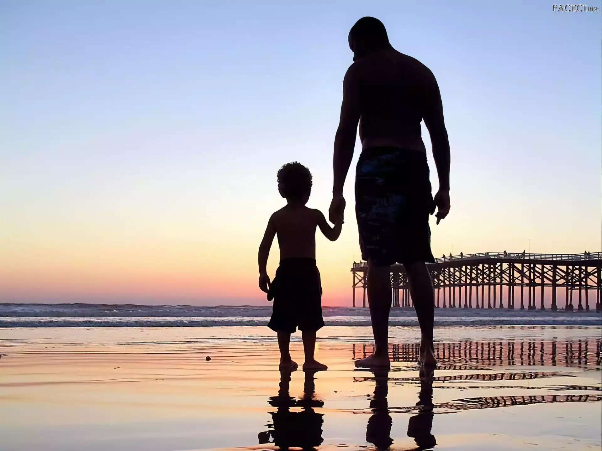 Ojciec, Zachód Słońca, Syn, Morze