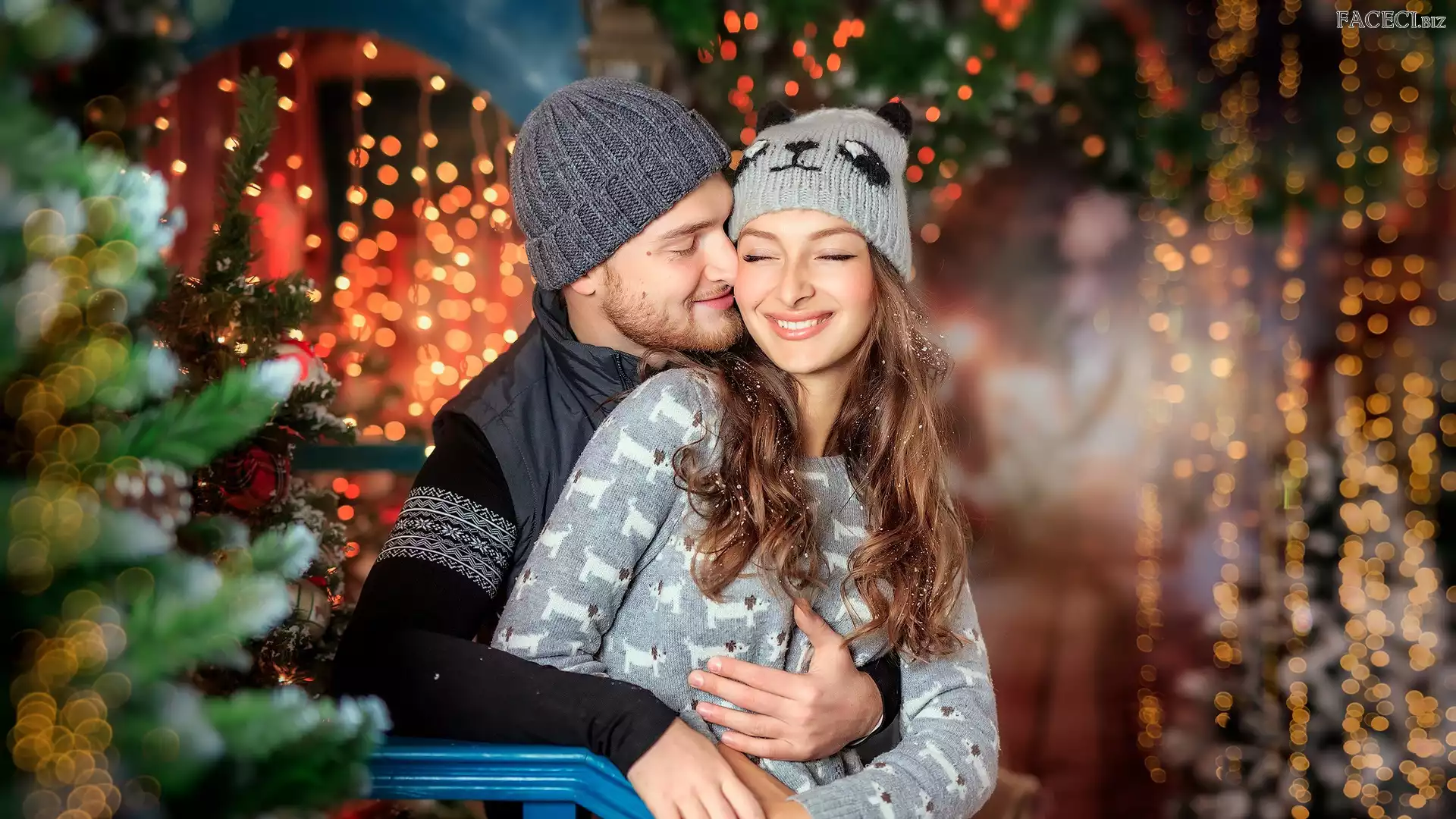 Uśmiechnięci, Przytuleni, Kobieta, Zakochani, Mężczyzna